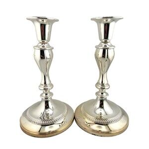 Vtg 2pc Set Silver Plated Candlestick Holders 8” HBC England Wedding Decor